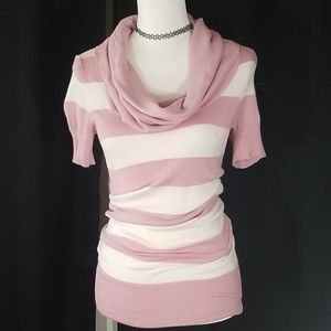 Wet Seal Striped cowl neck pink white top. M